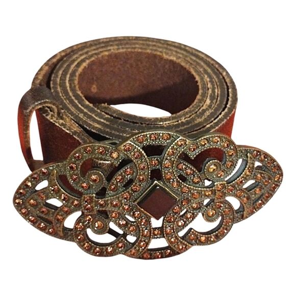 Streets Ahead Metallic Leather Belt with Ornate Buckle / Rhinestones, Medium main image 12